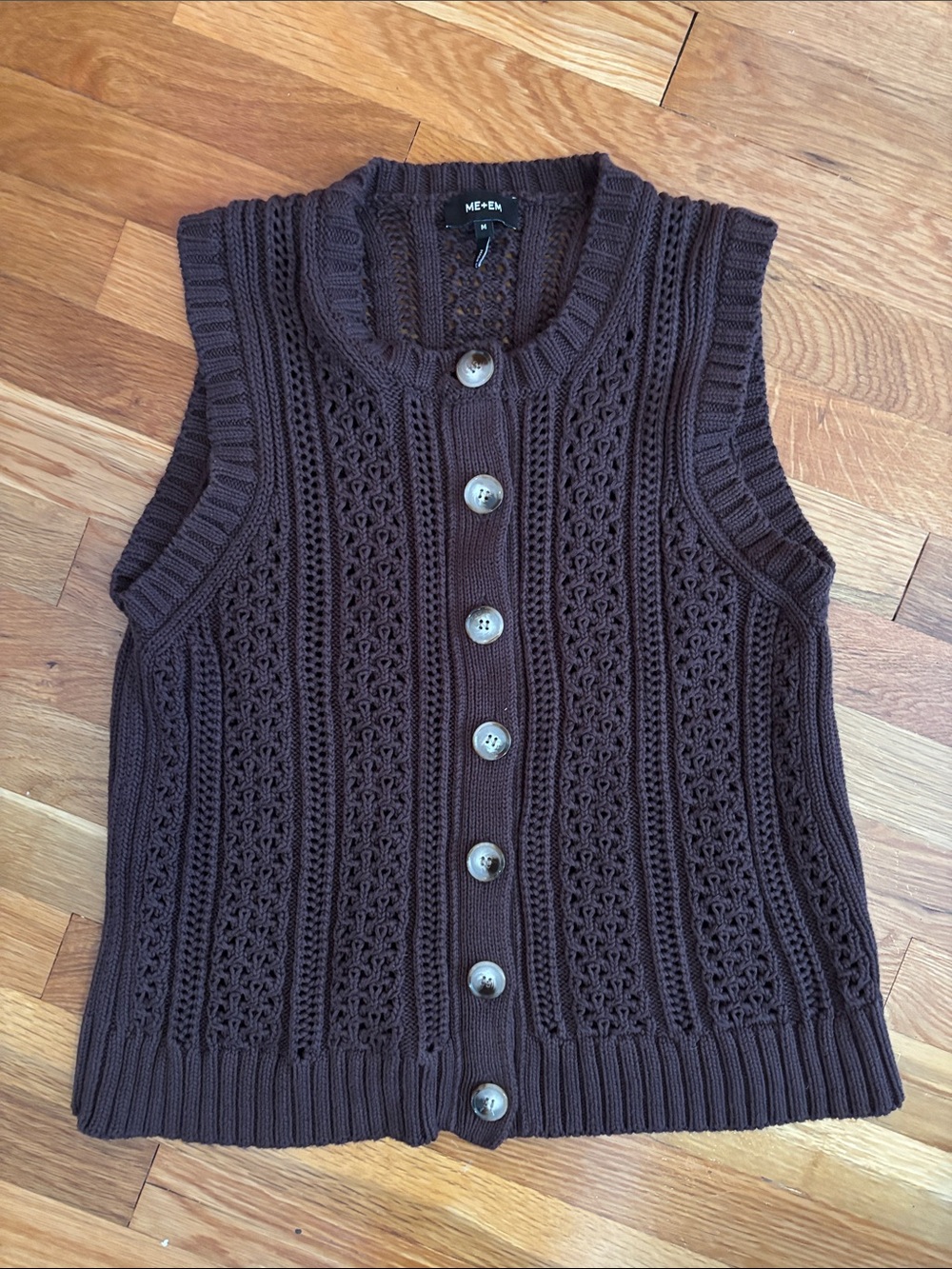ME+EM Chocolate Brown Knit Button-Front Sleeveless Cardigan Vest